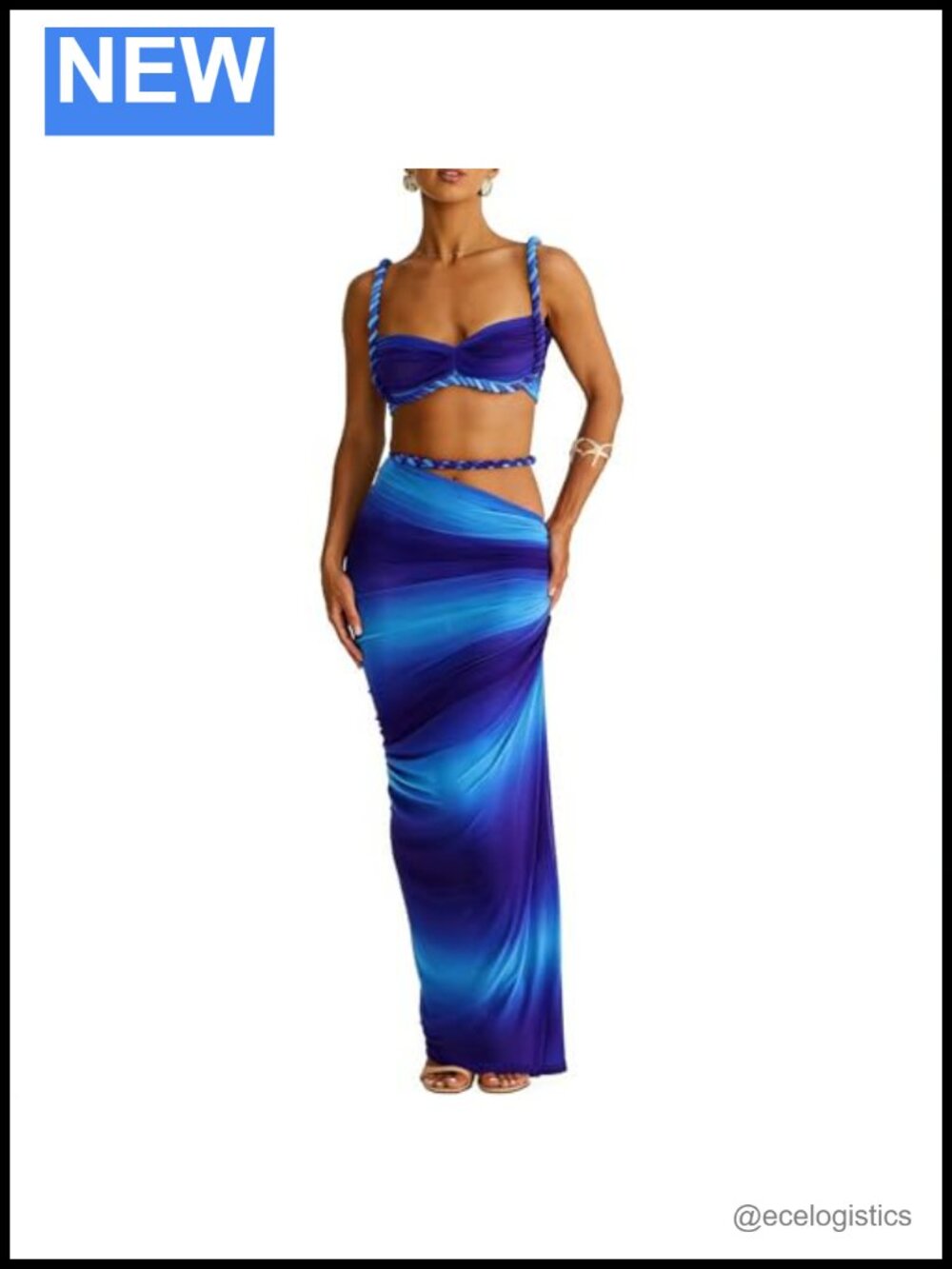 2 Piece Maxi Skirt Set Braided Crop Top Cutout Bodycon High-Waisted